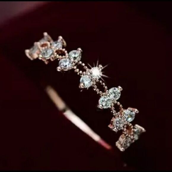 Rose Gold PLATED Double Round CZ Brilliant Cut Diamond Band - Picture 1 of 5